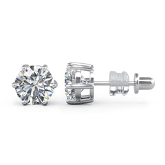 Moissanite Stud Earrings/No Poke Screw Backs / 6 Prong Stud Earrings 2CT or 4 CT /White Gold Vermeil/Colorless Flawless Lab Grown Diamond/Hypo allergenic/GRA Engraved