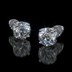 Moissanite Stud Earrings/No Poke Screw Backs / 4 Prong Stud Earrings/White Gold Vermeil/Colorless Flawless Lab Grown Diamond/Hypo allergenic/GRA Engraved/Gift Sets