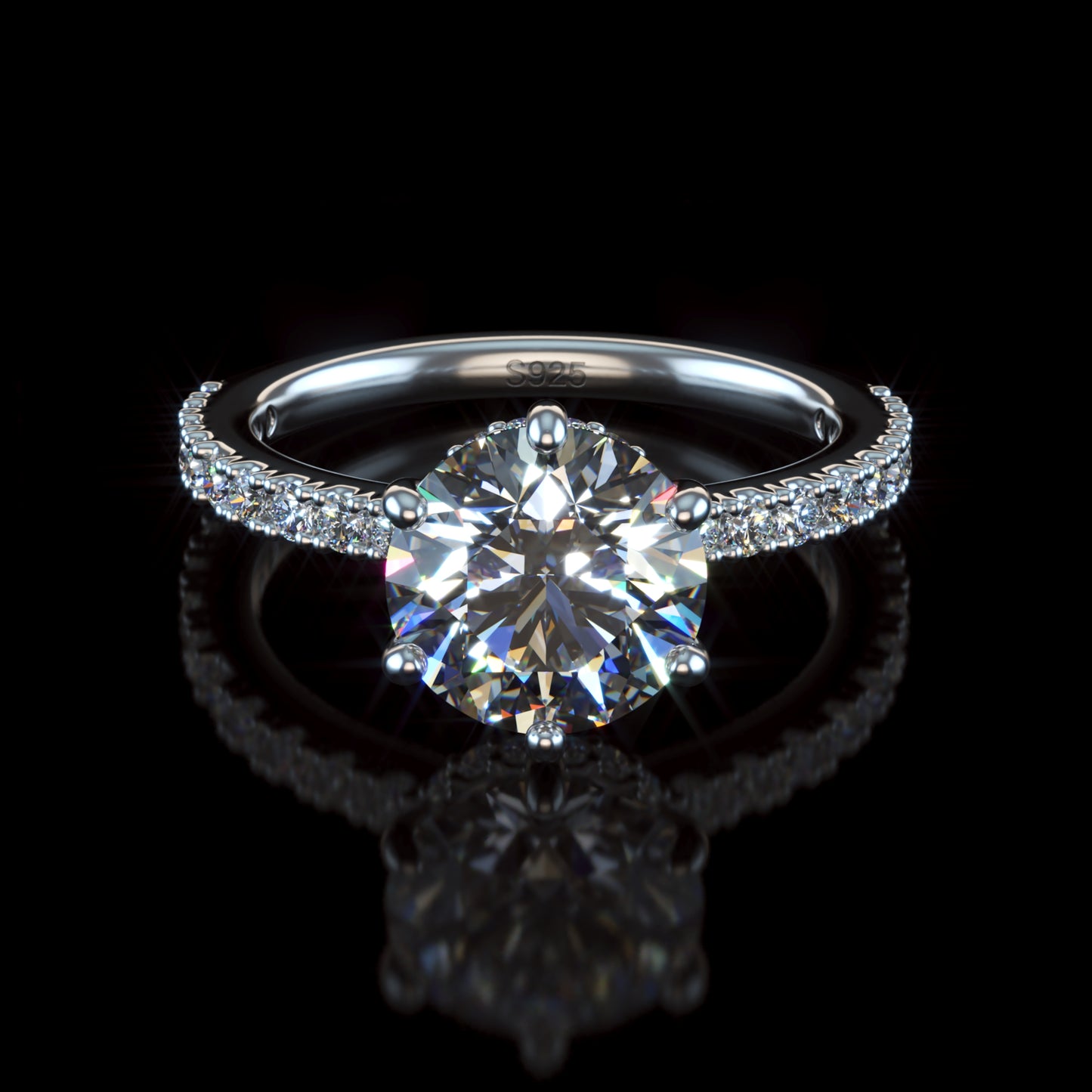 2.5 or 3ct Round Moissanite Engagement Ring 6 Prong/Hidden Halo/Side Stones/ 18K White Gold Vermeil/Lab Created Diamond/D Color VVS1 Clarity/GRA Certified & Engraved/Hypoallergenic/Gift Set