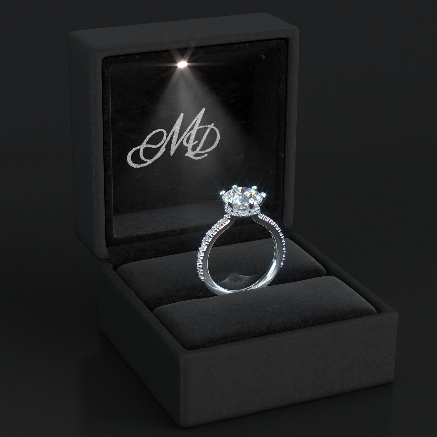 2.5 or 3ct Round Moissanite Engagement Ring 6 Prong/Hidden Halo/Side Stones/ 18K White Gold Vermeil/Lab Created Diamond/D Color VVS1 Clarity/GRA Certified & Engraved/Hypoallergenic/Gift Set