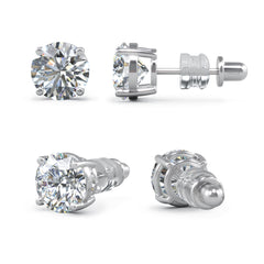 Moissanite Stud Earrings/No Poke Screw Backs / 4 Prong Stud Earrings/White Gold Vermeil/Colorless Flawless Lab Grown Diamond/Hypo allergenic/GRA Engraved/Gift Sets