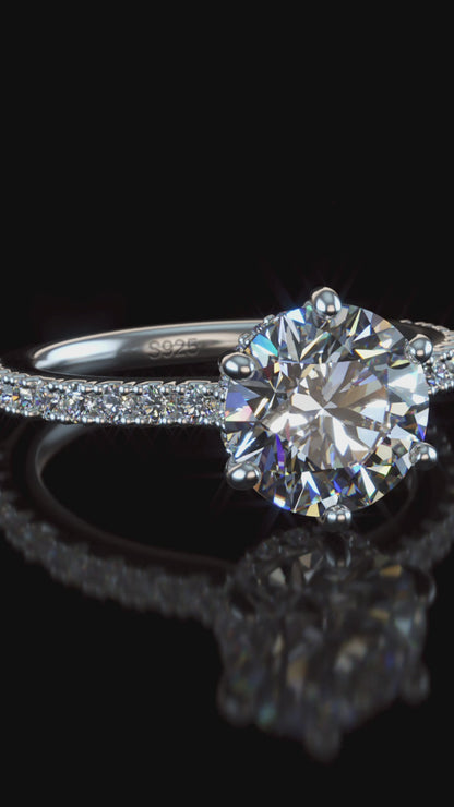 2.5 or 3ct Round Moissanite Engagement Ring 6 Prong/Hidden Halo/Side Stones/ 18K White Gold Vermeil/Lab Created Diamond/D Color VVS1 Clarity/GRA Certified & Engraved/Hypoallergenic/Gift Set